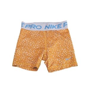 Girls Nike Pro Shorts | Yellow & White with Blue Logo | Size L